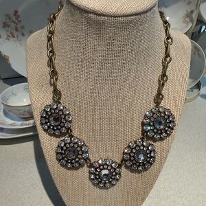 Crystal Cluster Statement Necklace - Gold and Clear
